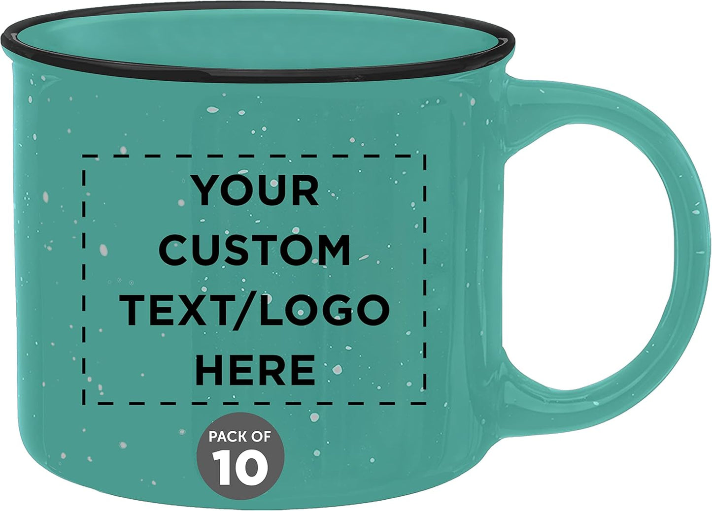 DISCOUNT PROMOS Custom Ceramic Campfire Coffee Mugs 13 oz. Set of 10, Personalized Bulk Pack - Perfect for Tea, Espresso, Cappuccino, Hot Cocoa - Mint
