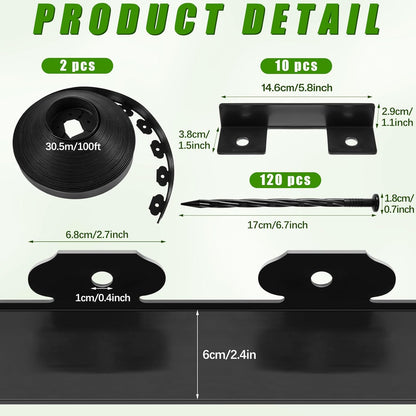 Sasylvia 2.5'' x 200' Landscape Edging Kit Edging Border Coil Include Anchoring Spikes 10 Connectors Plastic Garden Border for Lawn Garden Grass Yard Home(Black)