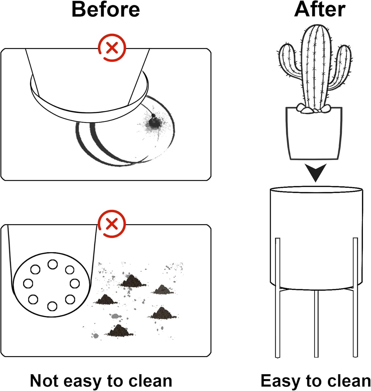 ARNIS Modern Planter Pots, Set of 2 Round Large Planters with Stand, Decorative Planters, Metal Pots with Drainage Holes for Living Room, Office, Garden or Balcony, 8.25 &10.5 Inch, Black & Gold