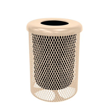 COATEDOUTDOORFURNITURE RFT-TAN Heavy Duty 32 Gallon Round Trash Receptacle, Liner Included, Tan with Flat Top Lid, Made in America