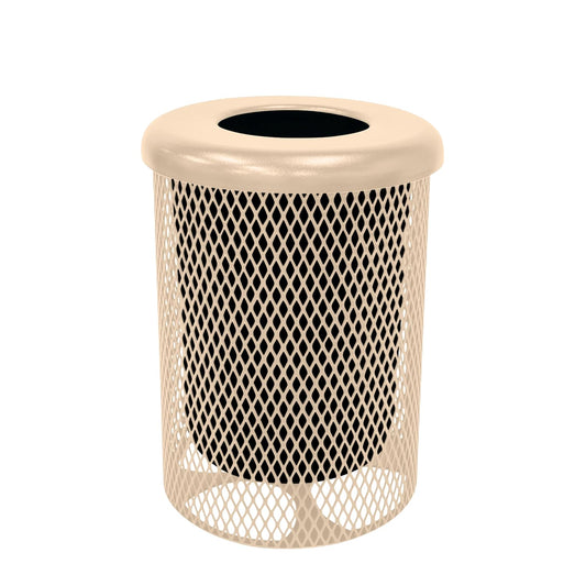 COATEDOUTDOORFURNITURE RFT-TAN Heavy Duty 32 Gallon Round Trash Receptacle, Liner Included, Tan with Flat Top Lid, Made in America