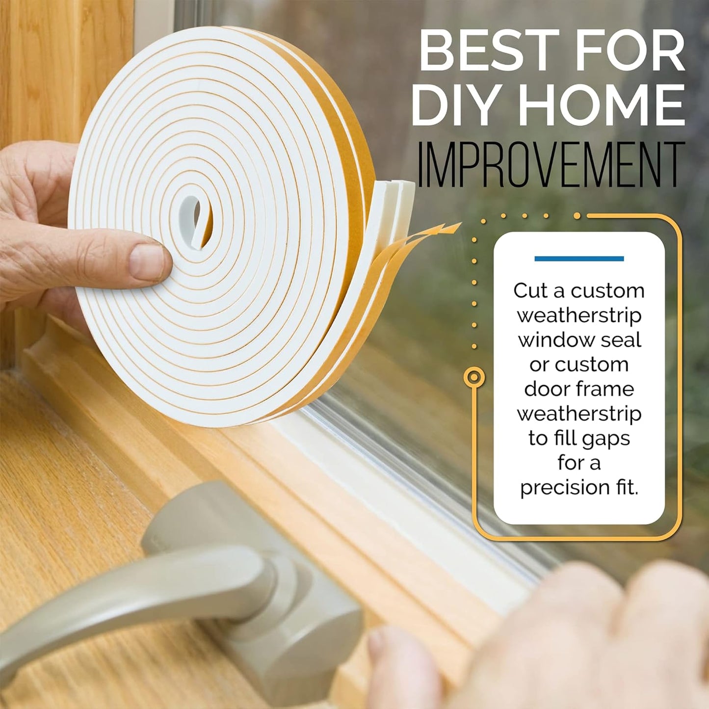 High Density Foam Weather Stripping Door Seal Strip Insulation Tape Roll for Insulating Door Frame, Window, Air Conditioner | Self Adhesive Sealing Weatherstrip (White, 1 in x 1/2 in x 18 Ft)