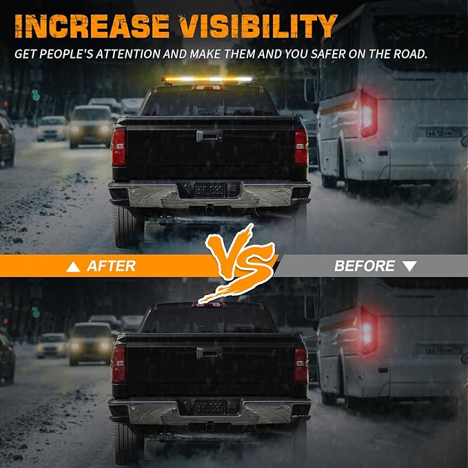 XRIDONSEN 28.4" 80 LED Roof Top Strobe Light Bar Amber White Emergency Warning Hazard Safety Double Side Traffic Advisor Lights w/Controller Magnetic Base for Plow Trucks Construction Vehicles Wrecker