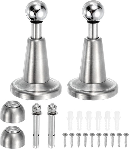 uxcell 2Pcs Magnetic Door Stopper, 304 Stainless Steel Magnetic Door Stop Catch, Soft-Catch Brushed Nickel Hold Door Open Wall Mount for Bottom of Door, Silver