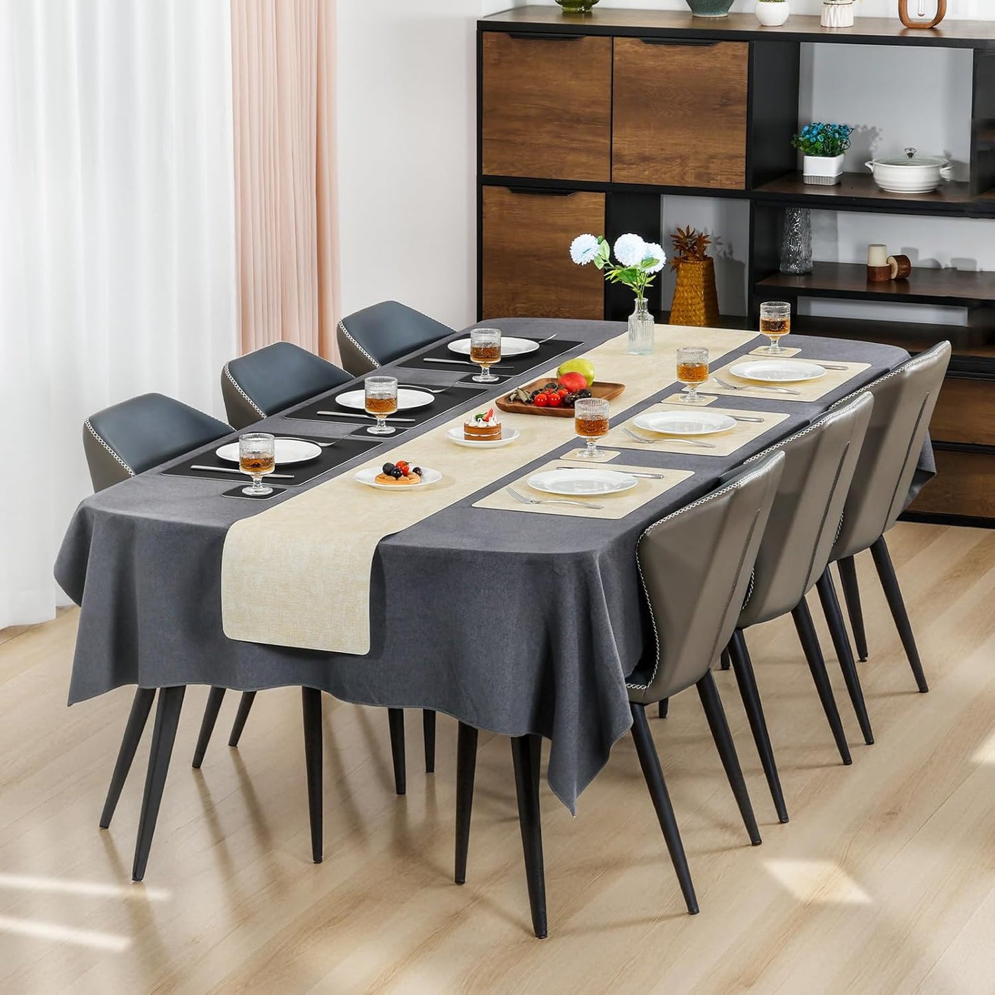 Myir JUN Dual Sided Faux Leather Placemats Set of 6 Indoor/Outdoor Square Non-Slip Washable Table Mats (Cream-White Black, Set of 6)