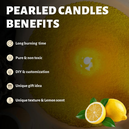 Lemon Scented Yellow Pearled Candle 18oz Luxury Sand Candle Granulated Wax - 30 Cotton Wicks - Wax for Candle Making Decorative Candles Smooth and Clean Burning Lasts up to 120 Hours