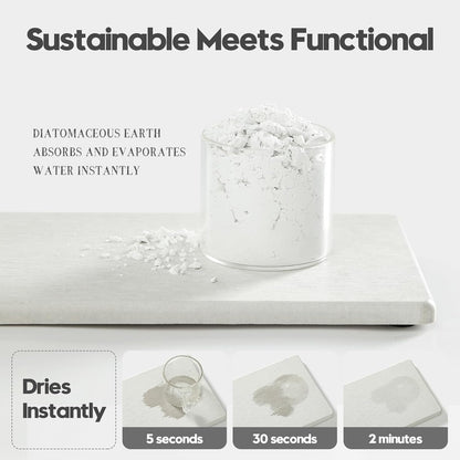 2PCS 10"x 5" Large Bathroom Sink Vanity Trays, Water Absorbing Diatomite Stone Quick Drying Mat for Kitchen Counter, Dish Rack Dispensers Sponge Holder Caddy Organizer, Beige, 10"x 5"