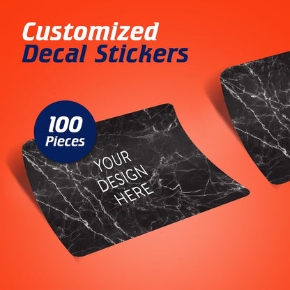 100 Custom Vinyl Stickers - Upload Your own Image, Text, Design, Logo - Personalized Logo Labels for Handmade, Packaging, Bottle, Jars, Candle, Brand Stickers (Black Marble, 4x2)