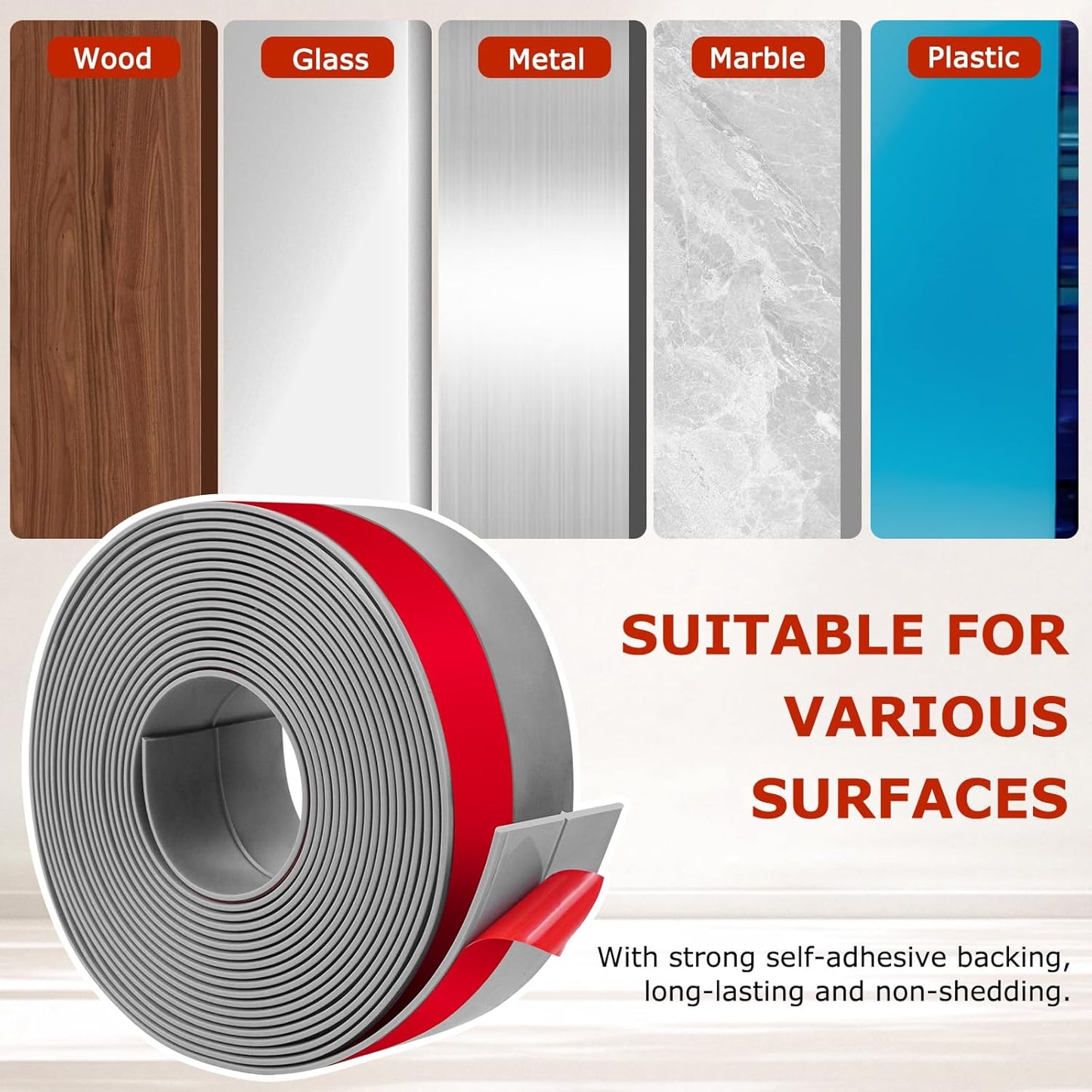 Weather Stripping Self Adhesive Door Draft Stopper Flexible Shower Door Bottom Seal Silicone Seal Strip for Sliding Glass Windows Side Gaps (Gray, 2 Inch Wide x 10 Feet Long)
