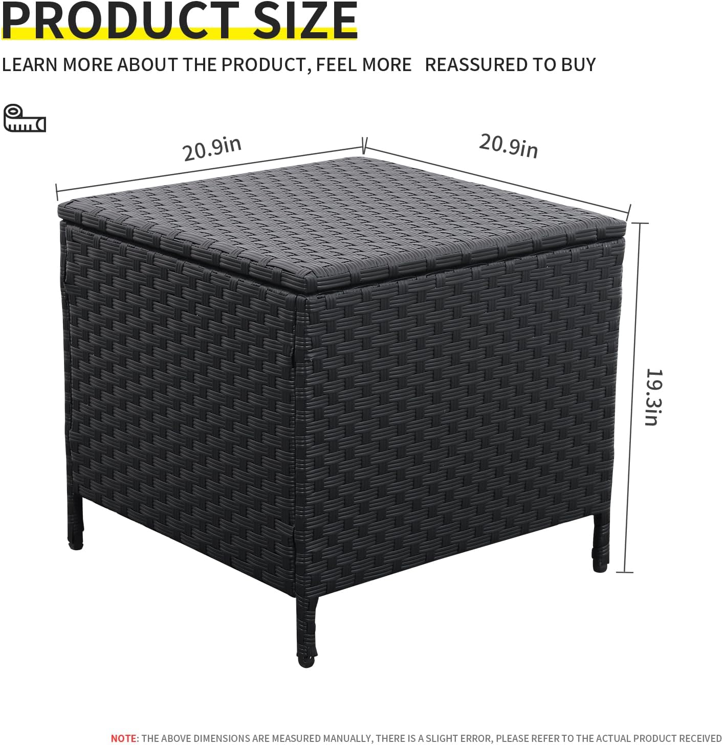 Outdoor Wicker Storage Side Table, Patio Black PE Rattan End Table with Storage, Square Container for Furniture Covers, Toys, and Gardening Tools