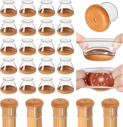 OCONDA 20 Pcs Chair Leg Floor Protectors for Hardwood Floors, Clear Rubber Furniture Sliders with Felt, Silicone Furniture Leg Caps Covers, Fit Round Diameter (0.8''-1.2'')