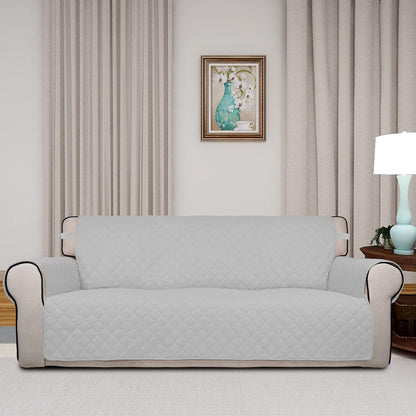 PureFit Reversible Quilted Sofa Cover, Water Resistant Slipcover Furniture Protector, Washable Couch Cover with Non Slip Foam and Elastic Straps for Kids, Pets (Sofa,Light Gray/Ivory) Large