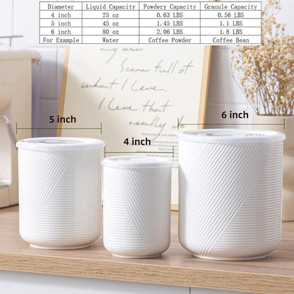 Food Storage Containers with Airtight Lids: Ceramic Canister Sets for Kitchen Countertop - Porcelain Jar for Coffee Tea Flour Sugar Rice Cookies Candy - White (23+42+75 oz)
