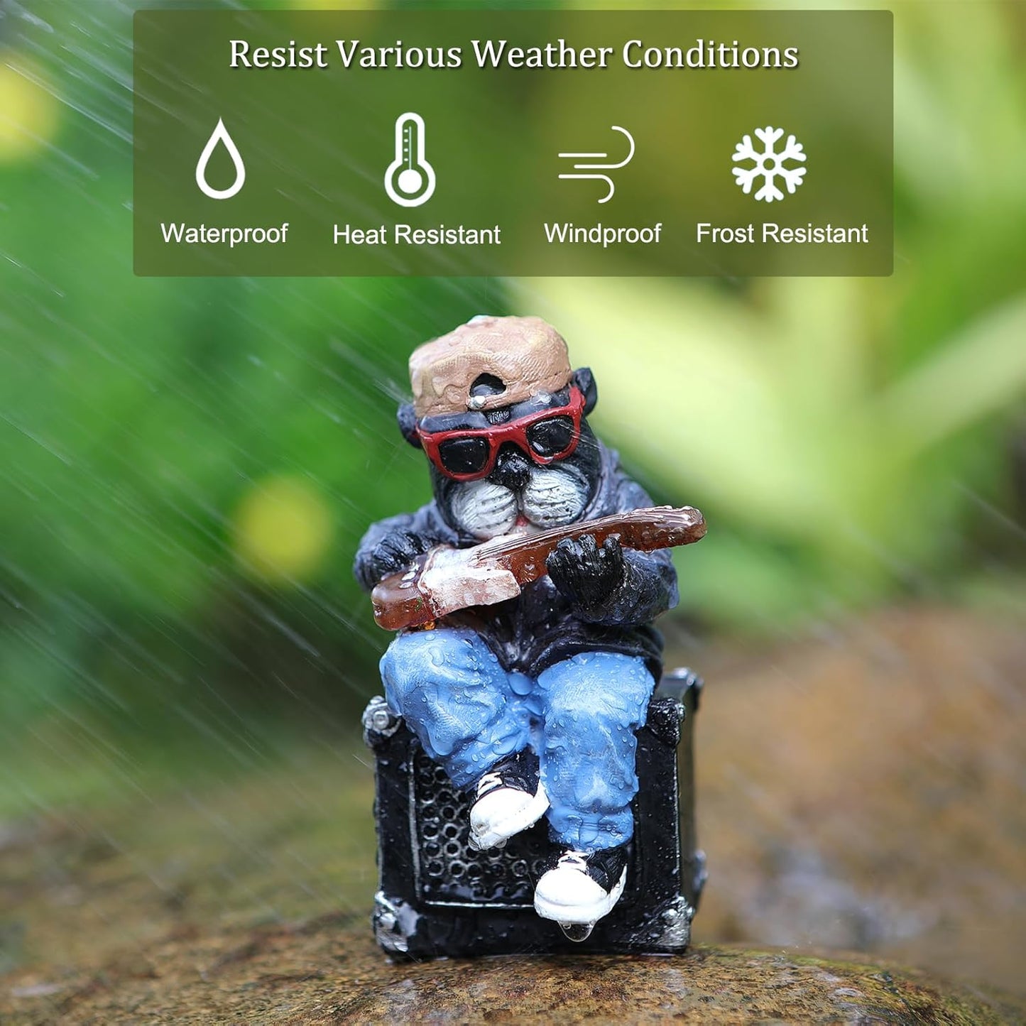 Solar Dog Outdoor Statues Figurine for Garden Decorations, Whimsical Outside Decor with Guitar Clearance for Patio Balcony Yard Lawn Ornament,Unique Garden Birthday Gifts Statues for Mom Women