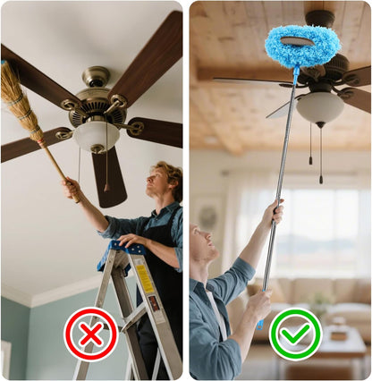 Ceiling Fan Cleaner Duster Reusable Microfiber Removable Extendable Duster with 95" Telescoping Pole for Cleaning Walls Furniture Door Window Top (Blue)