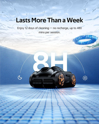 (2025 Upgrade) iGarden Pool Cleaner K80, 8H Runtime, Robotic Cordless Pool Vacuum, Smart Navigation, Touchscreen, 200% Turbo Suction, 4L Debris Basket, Self-Parking, for Above & In-Ground Pools