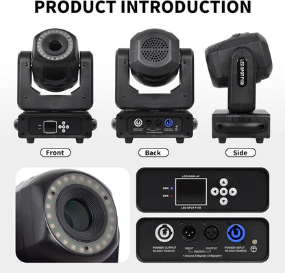 DJCLUB Moving Head Lights LED 100W Spot Effect with 6 Rotating & 7 Gobos 8 Colors Projector 5-Facet Prism by DMX512 Control Stage Lights for Disco Bar Wedding Party (LED 150W Moving Head)