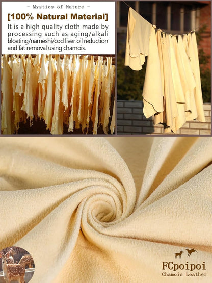 Eyeglass Cleaning Cloth Natural Chamois Leather Camera Lens Cleaning Cloths，Premium Cloth，Safe and Effective Cleans Lenses, Glasses, Screens, Cameras- Scratch-Free, Reusable & Soft (Large-12”x12”)