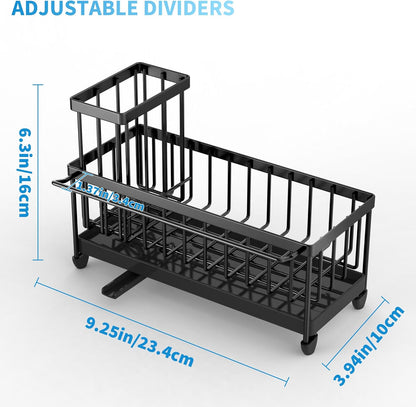 Cisily Sponge Holder for Kitchen Sink with Towel Rack, Sink Caddy with Kitchen High Brush Holder, Organzier Rustproof 304 Stainless Steel Dish Organizer Divider, Soap Dispenser Storage