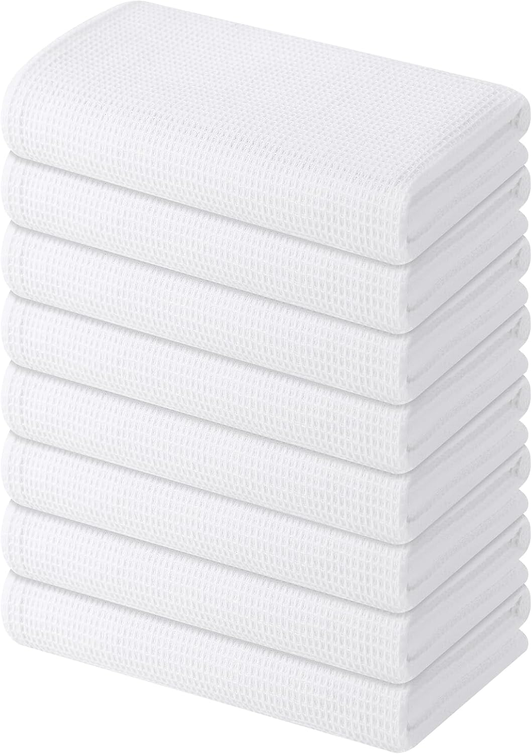 Homaxy 100% Cotton Waffle Weave Kitchen Towels - 8 Pack Soft and Absorbent Dish Towels - 16 x 26 Inches Quick Dry Hand Towels - White