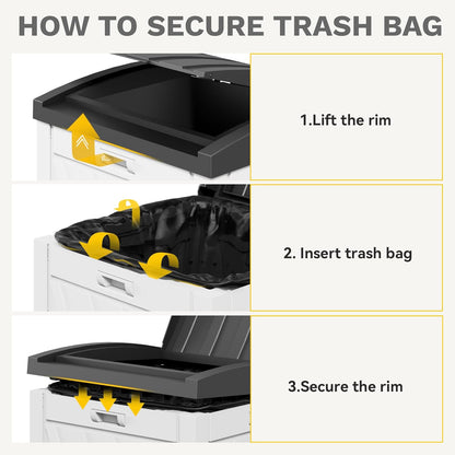 DWVO 36-Gallon Outdoor Trash Can with Fabric Bag, Tiered Lid & Drip Tray, Waterproof Resin Garbage Bin for Patio, Deck, and Backyard, White & Black