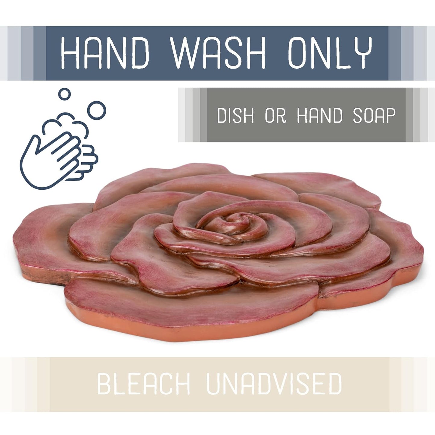 NAT & Jules Rose Flower Shaped Dimensional Indoor Outdoor 12 inch Cast Resin Decorative Garden Stepping Stone, Patio, Walkway Sculpture Yard Art, Colorful Blush