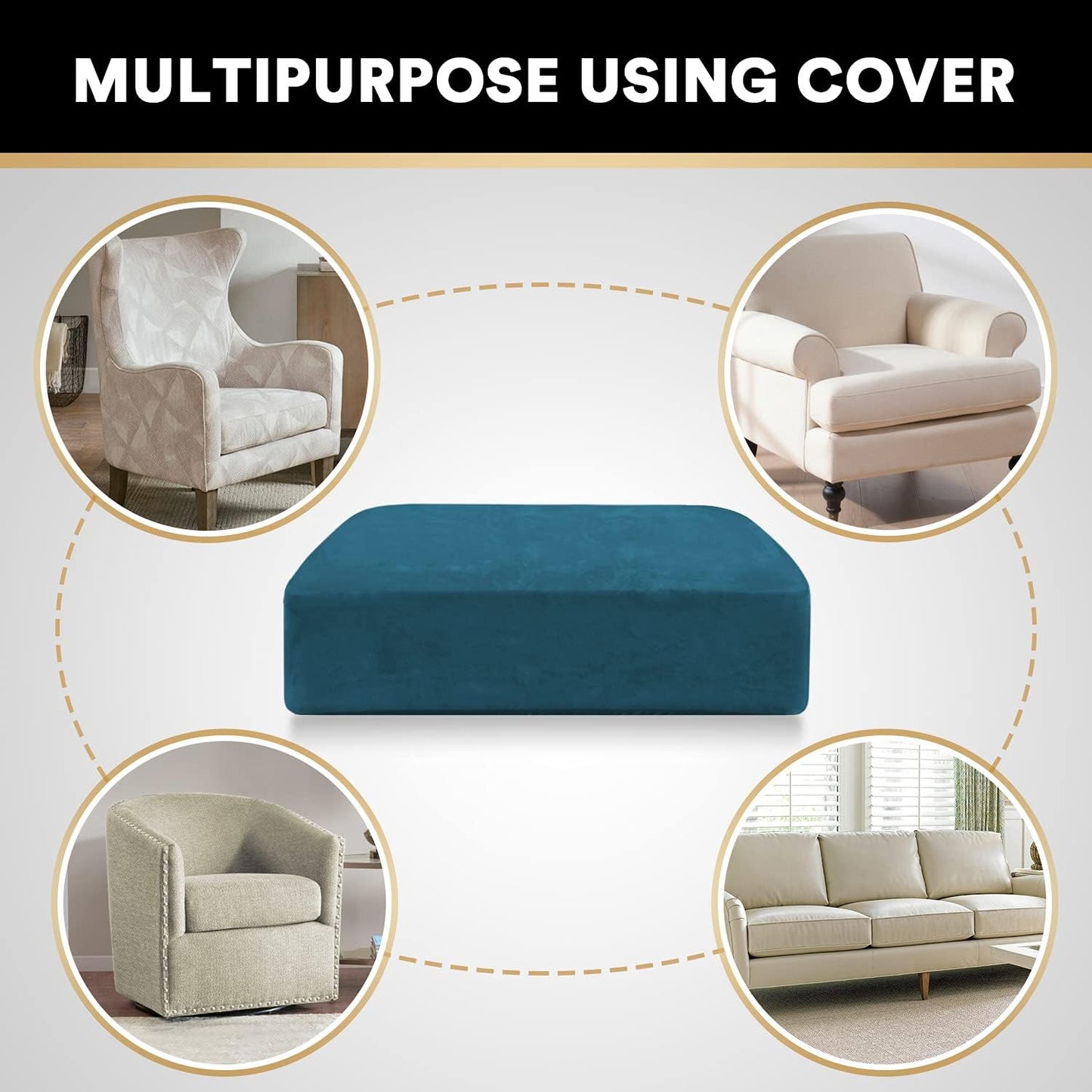 PrinceDeco Couch Cushion Cover Cushion Slipcover for Chair Sofa Cushion Furniture Protector Seat Cushion Sofa Cover for Dog Pet Kid with Elastic Straps Width Up to 29.5", Deep Teal