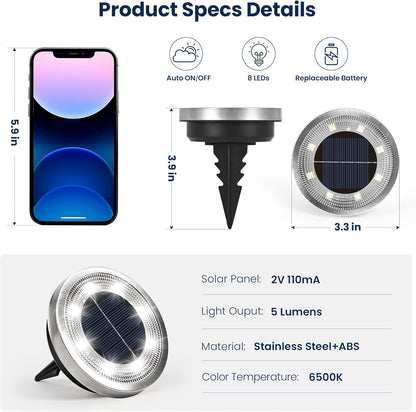 SOLPEX 10 Pack Solar Ground Lights Outdoor Waterproof, Solar Powered Pathway Lights, Landscape Lighting for Garden Walkway Driveway Backyard Decor (Cool White)