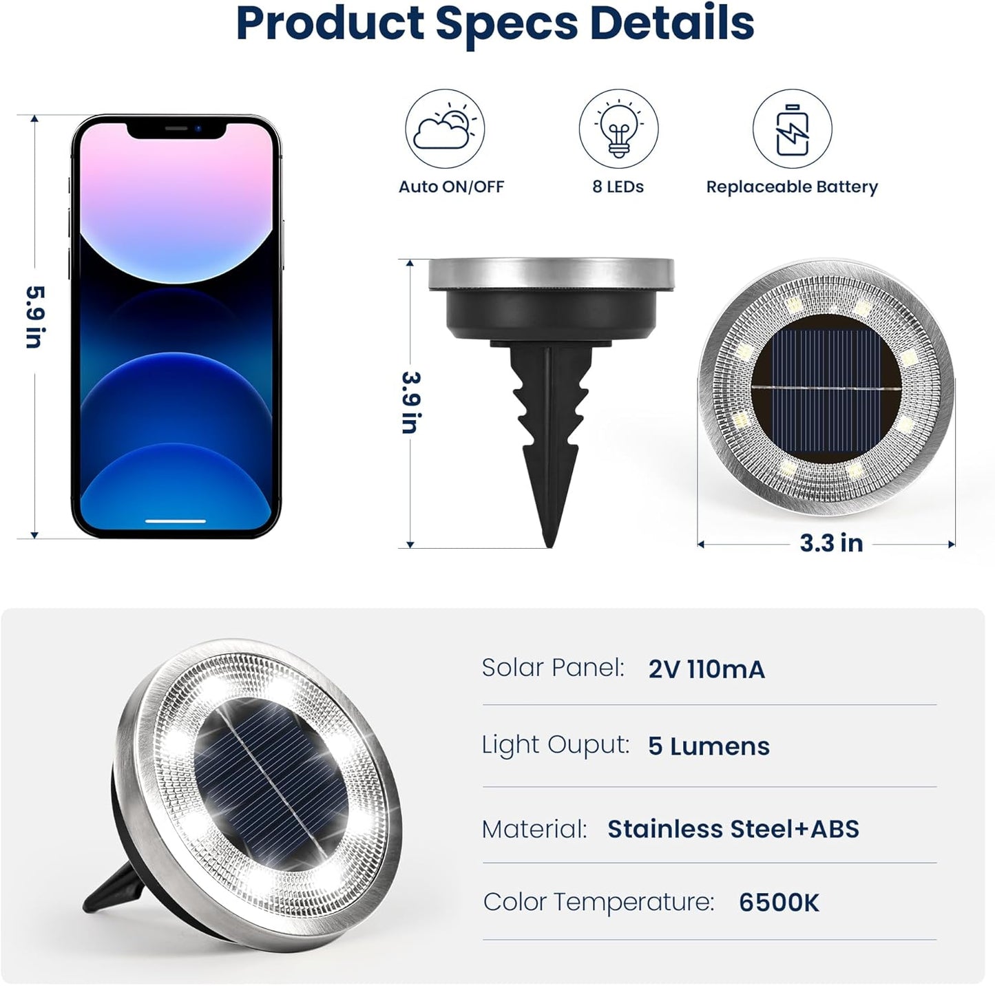 SOLPEX 16 Pack Solar Ground Lights Outdoor Waterproof, Solar Powered Pathway Lights, Landscape Lighting for Garden Walkway Driveway Backyard Decor (Cool White)