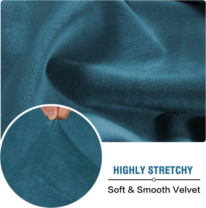 H.VERSAILTEX Velvet Stretch Couch Cushion Cover Plush Cushion Slipcover for Chair Loveseat Sofa Cushion Furniture Protector Seat Cushion Sofa Cover (2 Piece Medium Sofa Cushion Covers, Deep Teal)