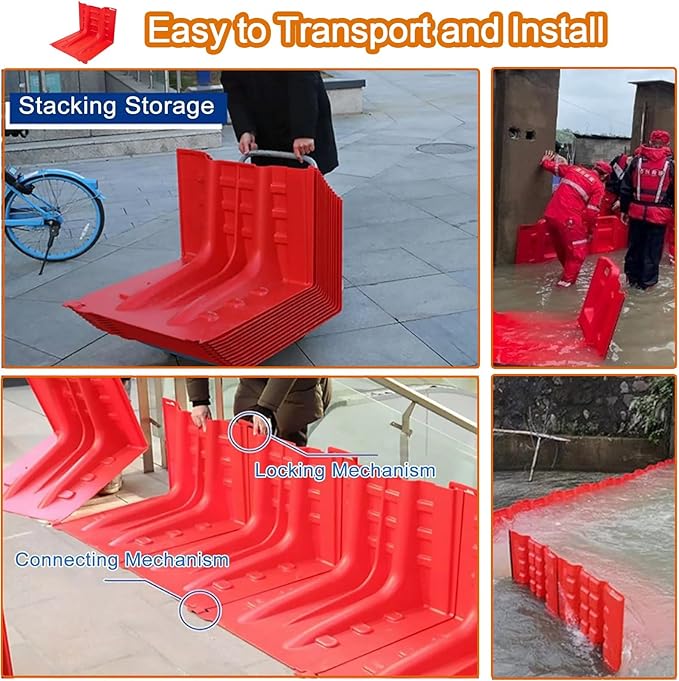 Flood Prevention Barriers, L-Shaped Plastic Underground Emergency 2/3/4/5/6/7/8/9/10/20/30-Pcs Flood Protection Baffle Thickened ABS Removable Flood Coverls(30-Pcs)