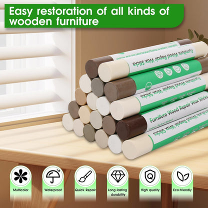 Furniture Markers Touch Up, 20 Colors Wood Filler Sticks, Wood Wax Crayons for Repairing Scratches, Scuffs, Cracks, Holes on Furniture, Floors, Cabinets, Tables, and Doors - Wood Veneer Series