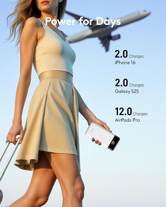 Portable Phone Charger, 10000mAh Portable Charger Power Bank with Built-in Cables, Travel Essential Battery Pack Compatible with iPhone, Samsung, Google, iPads, Tablets, etc