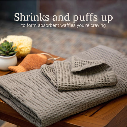 GILDEN TREE Waffle Towel Set Quick Dry Thin | 2 Bath Towels | 2 Hand Towels | 2 Washcloths, Classic Style (Stone)