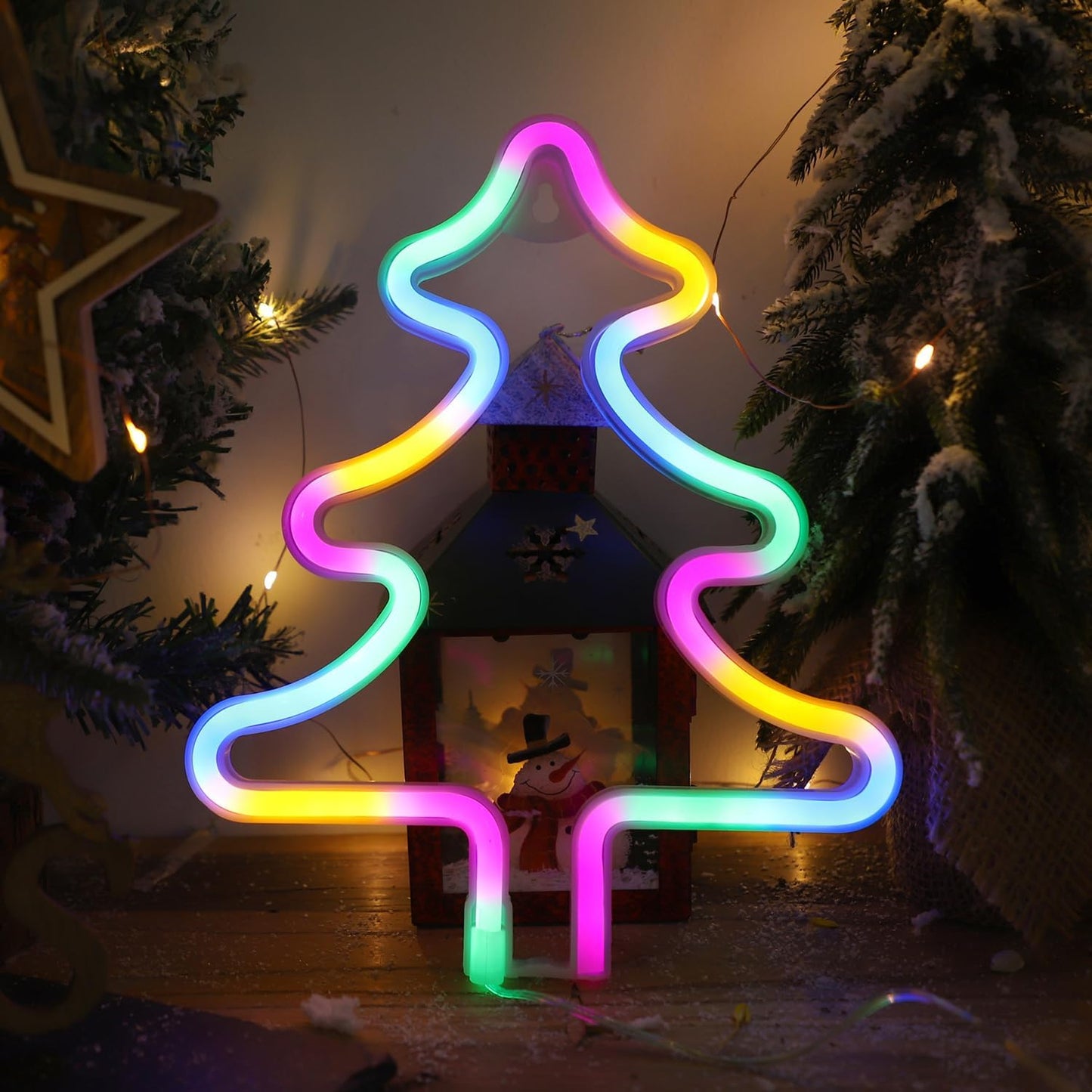 Christmas Tree Neon Light Signs for Bedroom Bedside Dorm Wall Decor,Neon Light up Christmas Decor LED Night Lights Table Ornaments Gifts for Kids Friends Christmas Party,Battery Powered or USB Powered