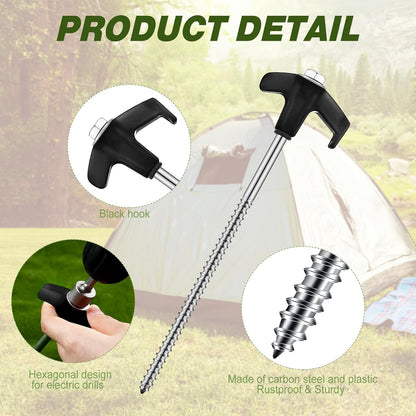 Hicarer 20 Pcs 20 Pcs 8'' Screw in Tent Stakes Heavy Duty Ground Metal Stakes for Inflatables with Hex Head Driver for Outdoor Camping Tent Inflatable Garden Decor (Black)