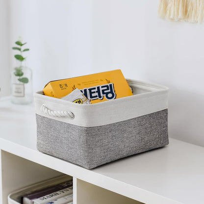 TheWarmHome Storage Bins for Shelves - 13.8L×9.8W×6.7H inch 3 Pack Medium Collapsible Storage Baskets for Organizing | Fabric Storage Cubes for Linen Closet Toy Home (White&Grey)