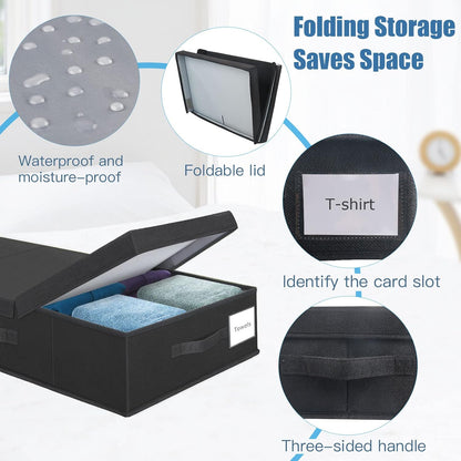 Underbed Storage Containers Bin with Lids (Set of 2) Large Under Bed Storage Organizer Box with Handle, Foldable Under the Storage Bags for Organizing Clothes, Shoes, Blankets, Pillows-Black