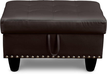 Ottoman Rectangular Storage Ottoman Bench, Faux Leather Footrest, Coffee Table, Stool Footstool with Hinged Lid for Living Room, Bedroom, Entryway, Brown, 28.5"x19"x17.5"