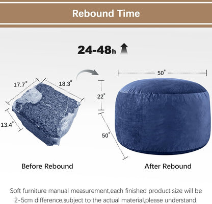 Bean Bag Chairs for Adults - Memory Foam Furniture BeanBag Chair - Kids/Teens Sofa with Soft Micro Fiber Cover - Round Fluffy Couch for Living Room Bedroom College Dorm - 5 ft, Navy