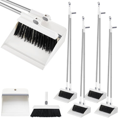 Suclain 4 Set 8 Pcs Broom and Dustpan Set 47 Inch Long Handle Brooms for Sweeping Indoor Household Dustpans for Indoor Outdoor Kitchen Floor