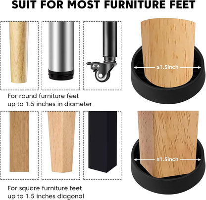 Rubber Furniture Pads Non Slips Furniture Casters Cup Chair Leg Floor Protectors for Bed Sofa Table and Chair Stopper (Pack of 8,Black 1.5" x 1.5" Round)