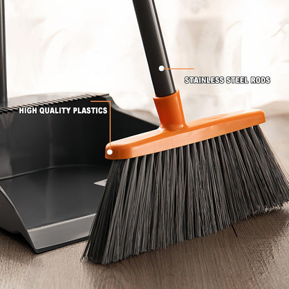 Small Broom Stiff Bristles Brush with Long Handle Indoor or Outdoor Compact Broom for Sweeping Patio Garage Garden,Deck,Concrete Floor,Bathroom (Orange)