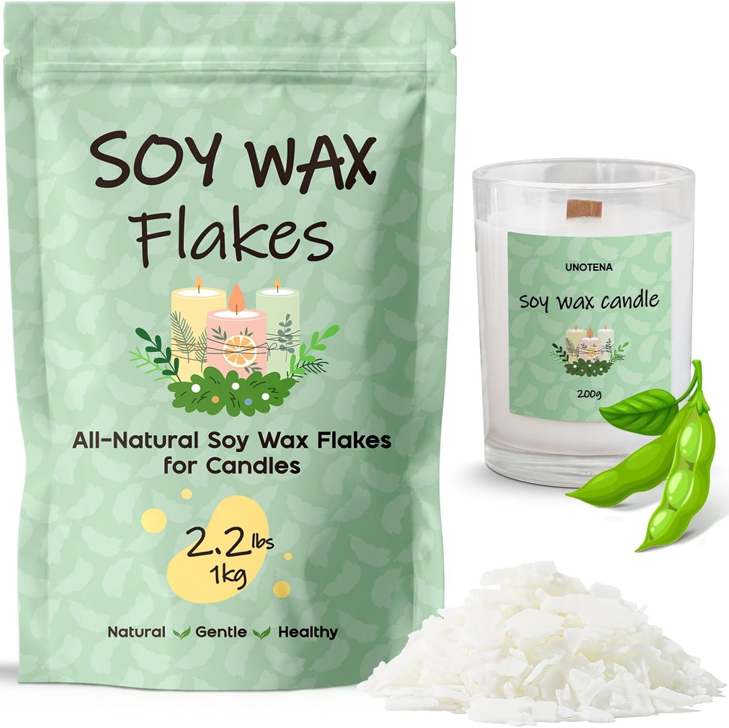 UNOTENA Soy Wax Flakes for Candle Making, Natural Candle Wax, Farm-Sourced, No Additives, Safe and Pure, 2.2LB