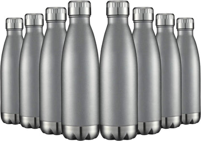 HASLE OUTFITTERS 17oz Stainless Steel Water Bottles Bulk, Vacuum Insulated Water Bottles Double Walled Reusable Metal Sports Water Bottles Keep Drinks Hot and Cold, Gray, 8Packs