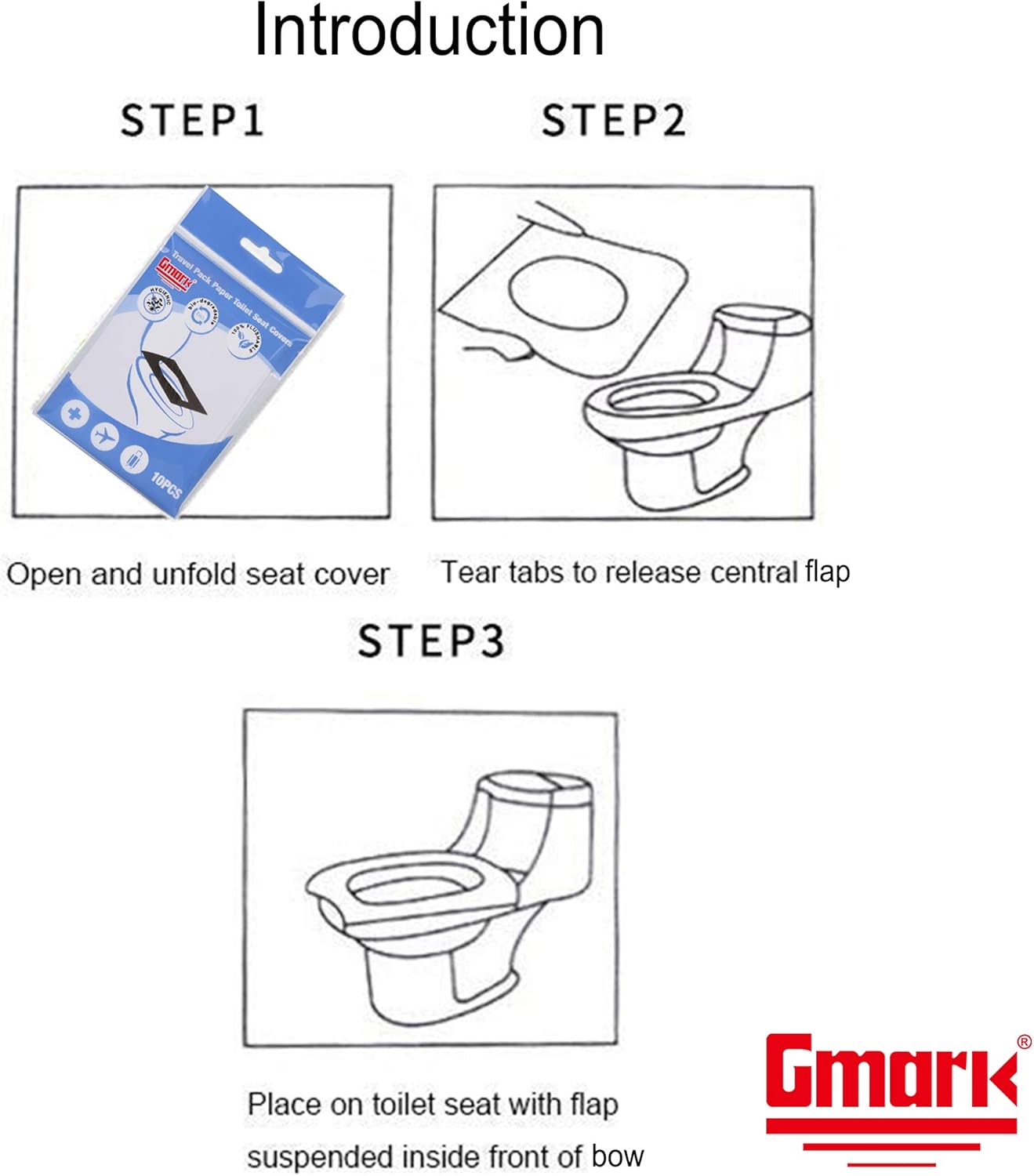 Gmark Portable Paper Toilet Seat Covers Travel Packs (100 PCS) XL size Thick Strength Strong 100% Virgin Paper Disposable Flushable Biodegradable Camping Airplane Travel Potty Training GM2002A