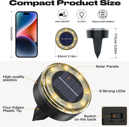 Mini Solar Ground Lights, 24 Pack Solar Lights Outdoor Waterproof, Upgraded LED Flat Landscape Lighting for Outside Pathway Garden Patio Yard Driveway,Warm White