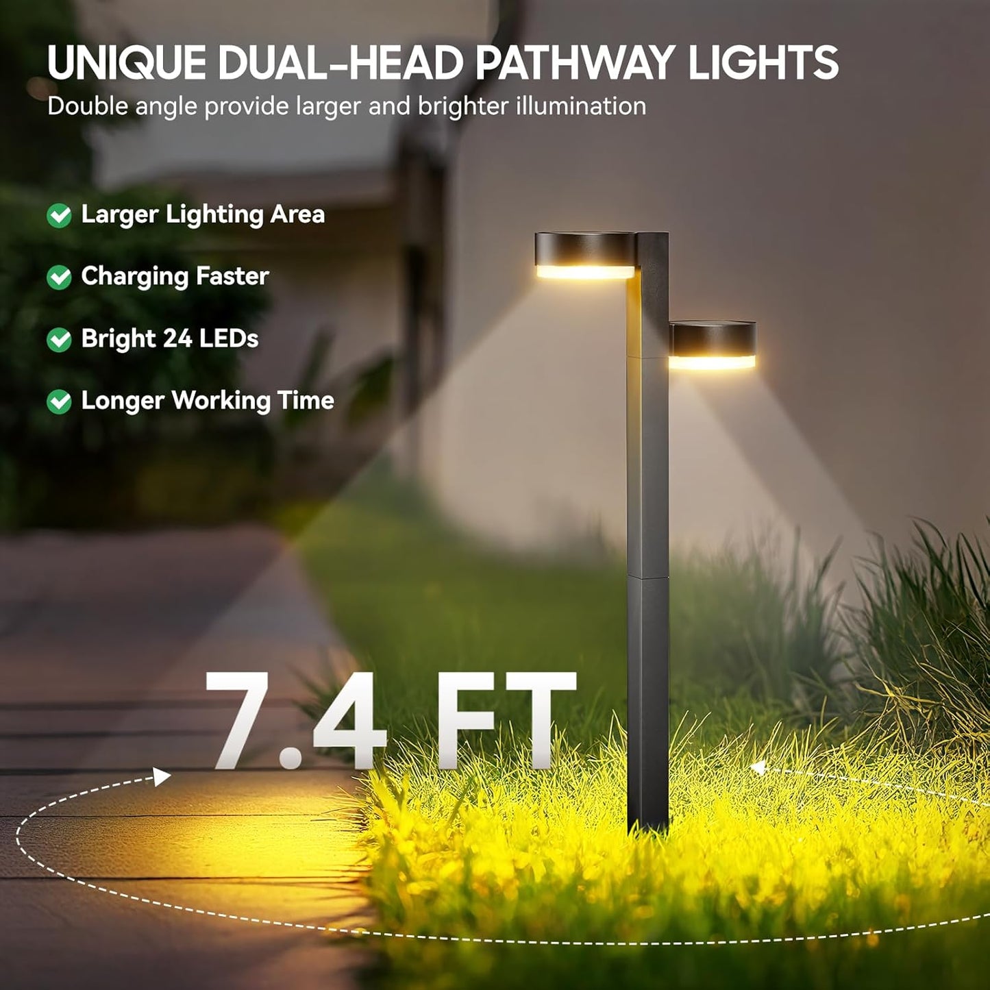 Solar Pathway Lights Outdoor Waterproof, 4 Pack with 8 Head Solar Lights Outdoor Super Bright Up to 12Hrs, Auto On/Off Garden Light for Yard Patio Path Walkway Driveway Outside Decor