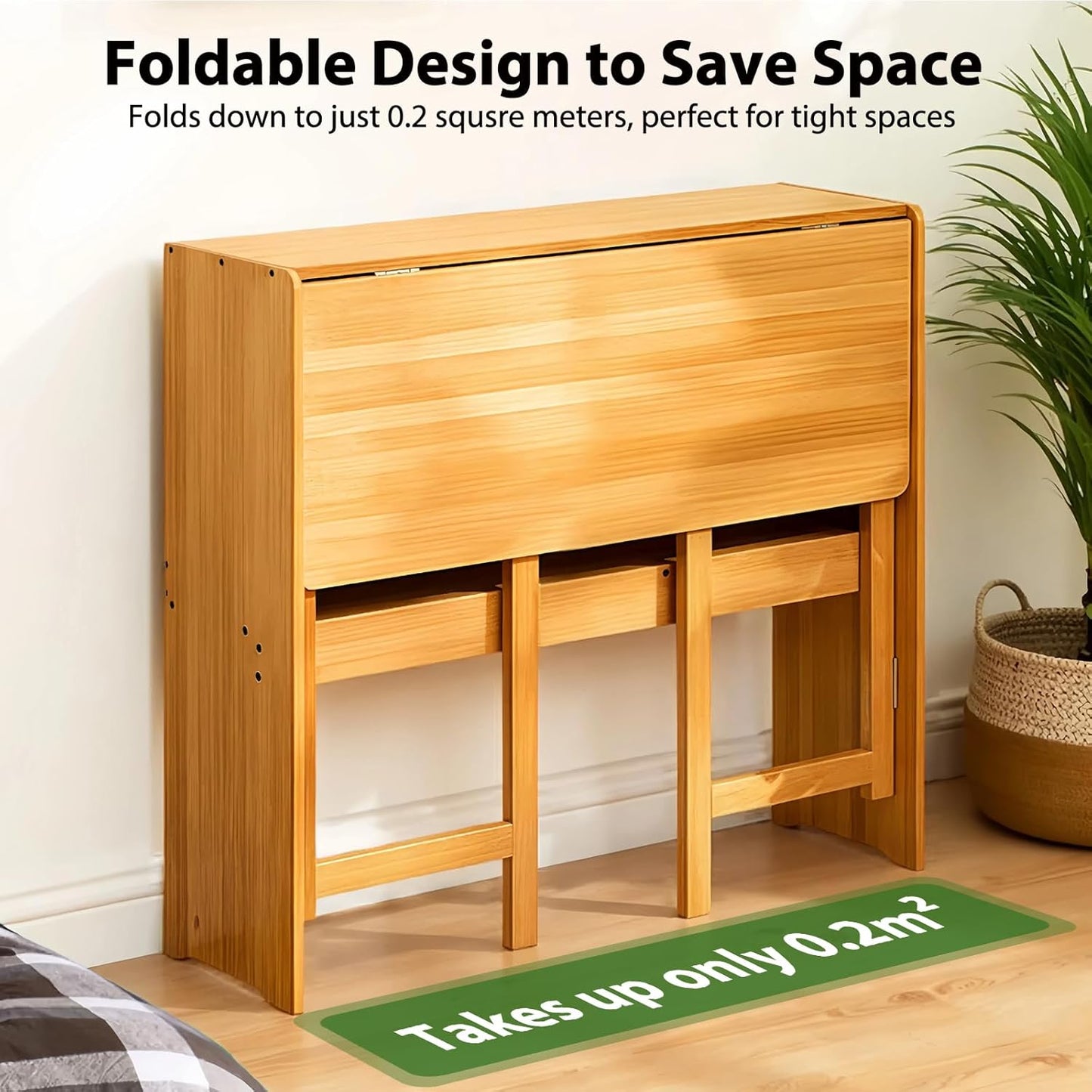39.37" Bamboo Folding Desk,Space-Saving Computer Desk for Small Spaces, Foldable Study Table for Bedroom, Home Office, Dorm, Apartment (Natural)