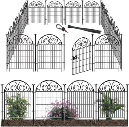 Dog Fence Outdoor for Yard, 32 Inch(H) 24 Panels Total Length 52.5 Ft(L) Pet Fence, Black Metal Animal Barrier Fencing，Reusable Decorative Fences for Garden │Patented